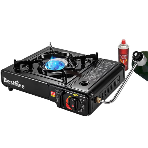 Frizi 10,000 BTU Dual Fuel Camping Stove, Portable Butane and Propane Gas Stove with Adapter and Hard Case for Outdoor Cooking and Tailgating