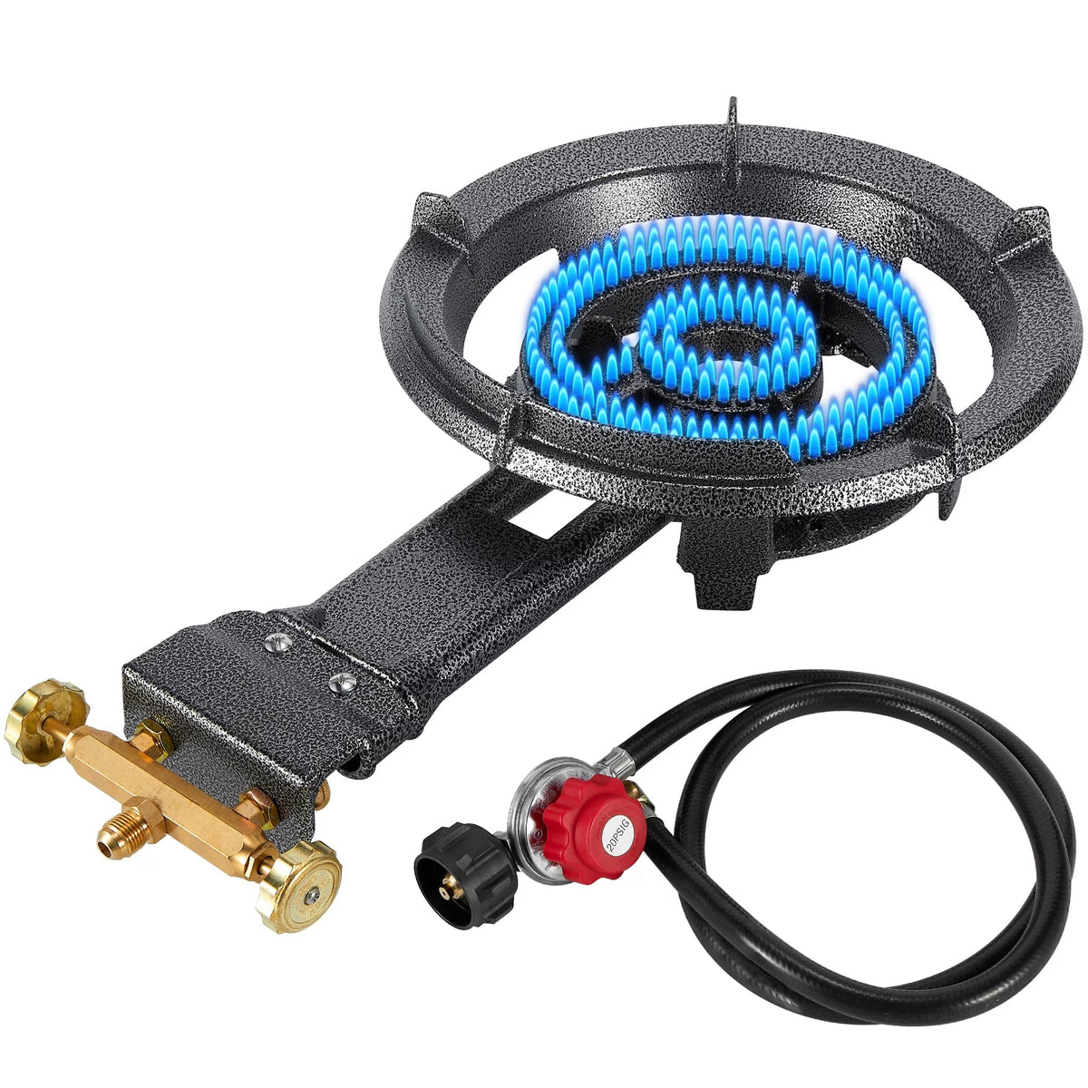 Frizi 90,000 BTU Cast Iron Propane Burner, 13-Inch Single Burner Wok Stove with Adjustable Regulator and 4 ft Hose for Outdoor Cooking and Camping