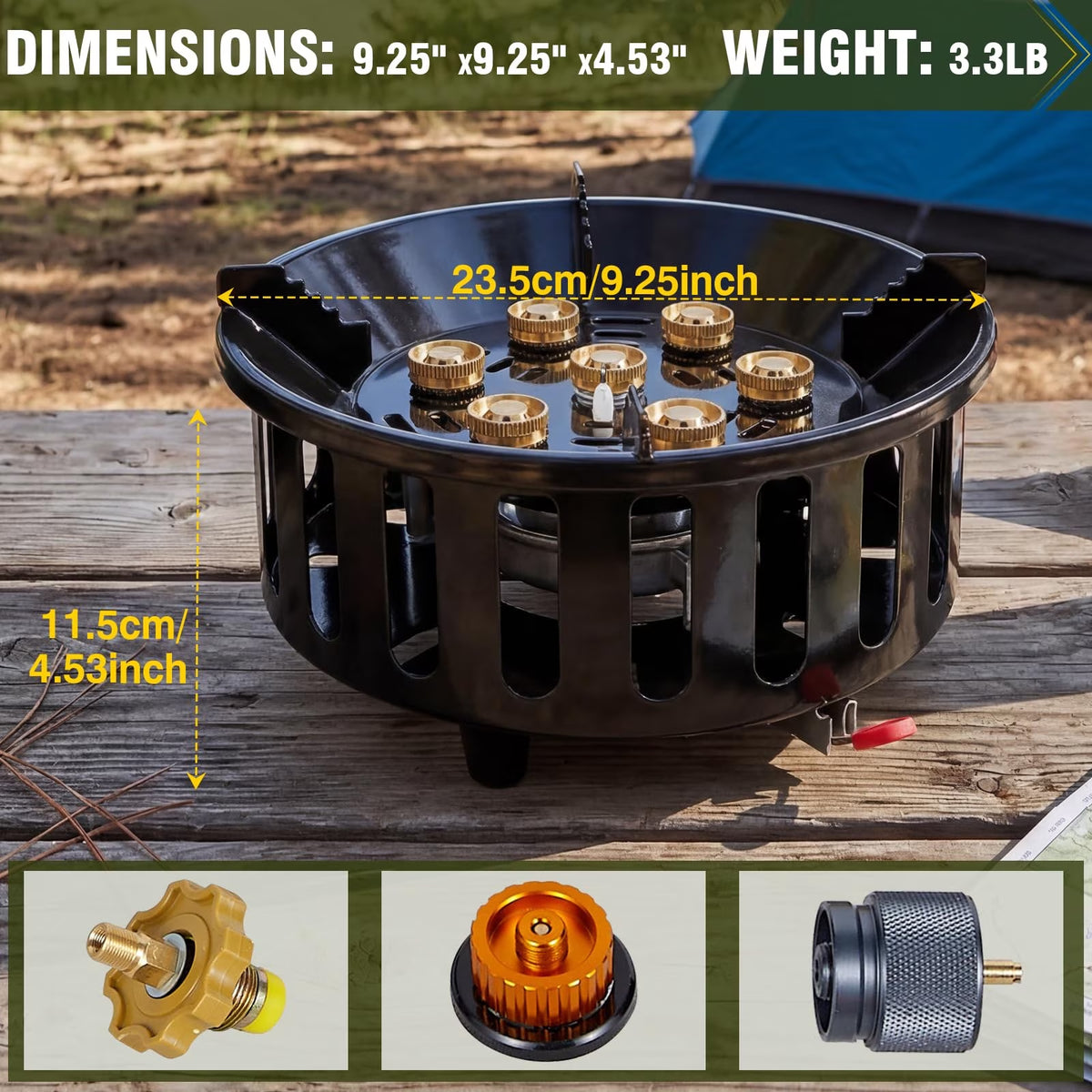 Frizi 72,000 BTU Propane Gas Stove, Windproof Portable Burner with Piezo Ignition, 4 ft Hose, 3 Adapters and Carrying Bag for Camping and Outdoor Cooking