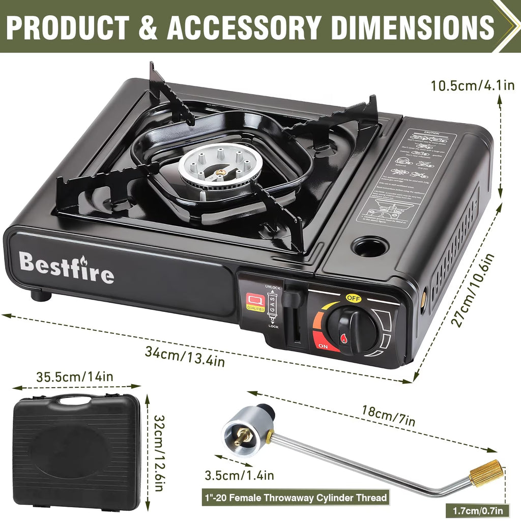 Frizi 10,000 BTU Dual Fuel Camping Stove, Portable Butane and Propane Gas Stove with Adapter and Hard Case for Outdoor Cooking and Tailgating