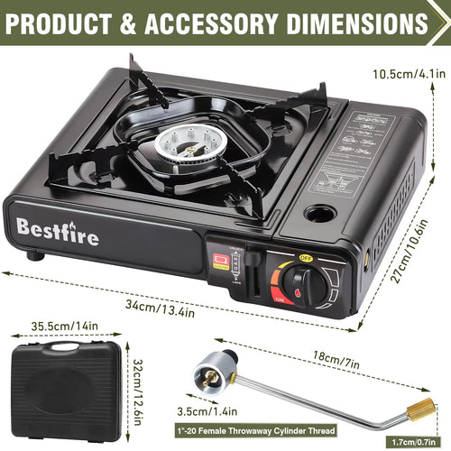 Frizi 10,000 BTU Dual Fuel Camping Stove, Portable Butane and Propane Gas Stove with Adapter and Hard Case for Outdoor Cooking and Tailgating