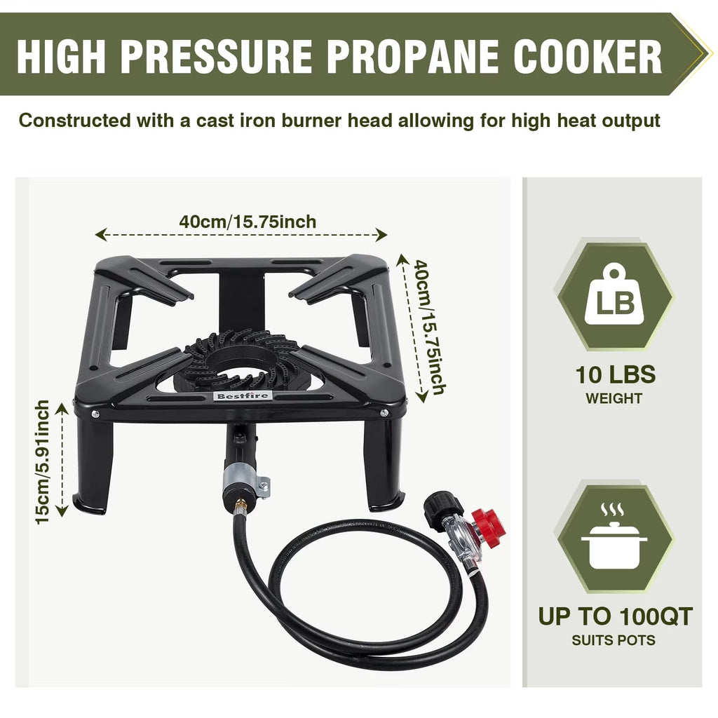 Frizi 26,000 BTU High Pressure Propane Burner, Single Burner Gas Stove with Adjustable Regulator and Hose for Camping and Turkey Frying