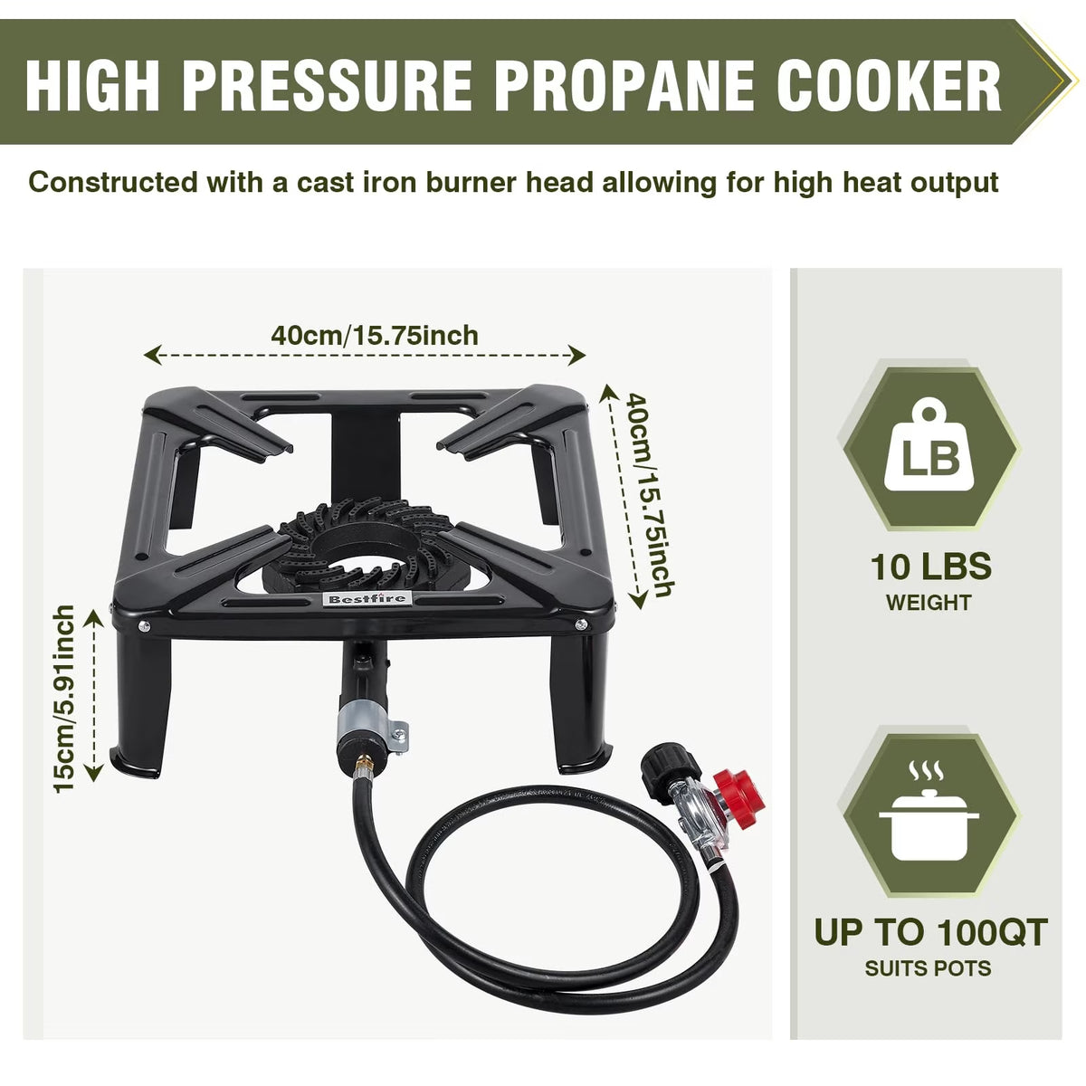 Frizi 26,000 BTU High Pressure Propane Burner, Single Burner Gas Stove with Adjustable Regulator and Hose for Camping and Turkey Frying