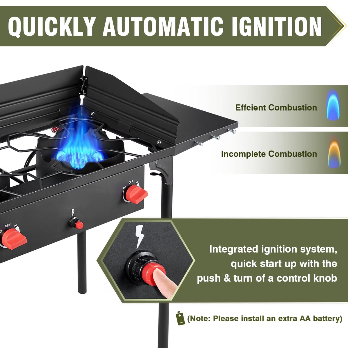 Frizi 2 Burner Propane Stove, 150,000 BTU High Pressure Outdoor Cooker with 20 PSI Adjustable Regulator and 4 ft Hose, Removable Legs for Camping and Backyard Cooking