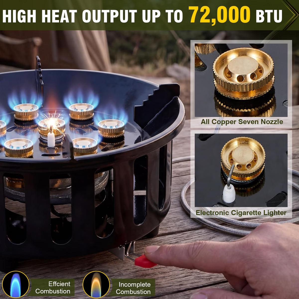 Frizi 72,000 BTU Propane Gas Stove, Windproof Portable Burner with Piezo Ignition, 4 ft Hose, 3 Adapters and Carrying Bag for Camping and Outdoor Cooking
