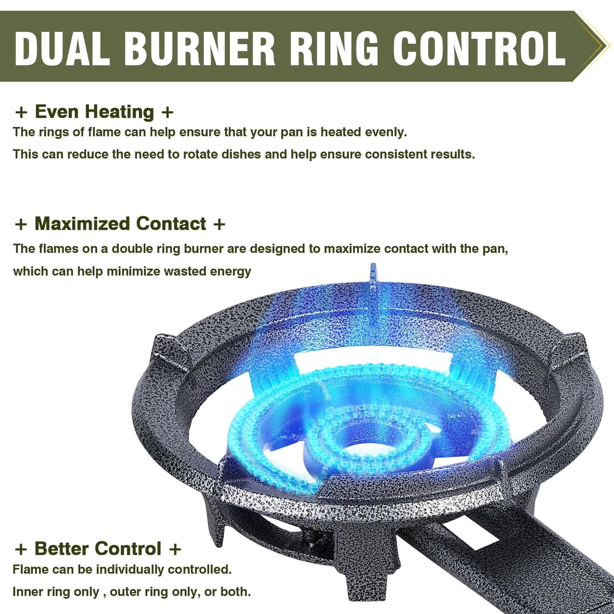 Frizi 90,000 BTU Cast Iron Propane Burner, 13-Inch Single Burner Wok Stove with Adjustable Regulator and 4 ft Hose for Outdoor Cooking and Camping