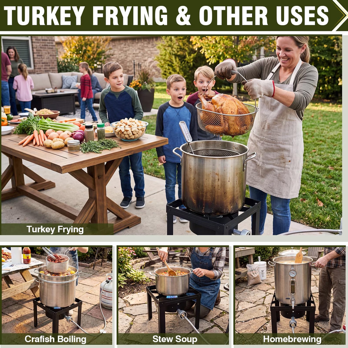 Frizi Single Burner Propane Stove, 80,000 BTU Outdoor Gas Cooker with 5 PSI Regulator, Cast Iron Burner and Steel Frame for Turkey Frying, Seafood Boil, Camping and Backyard Cooking