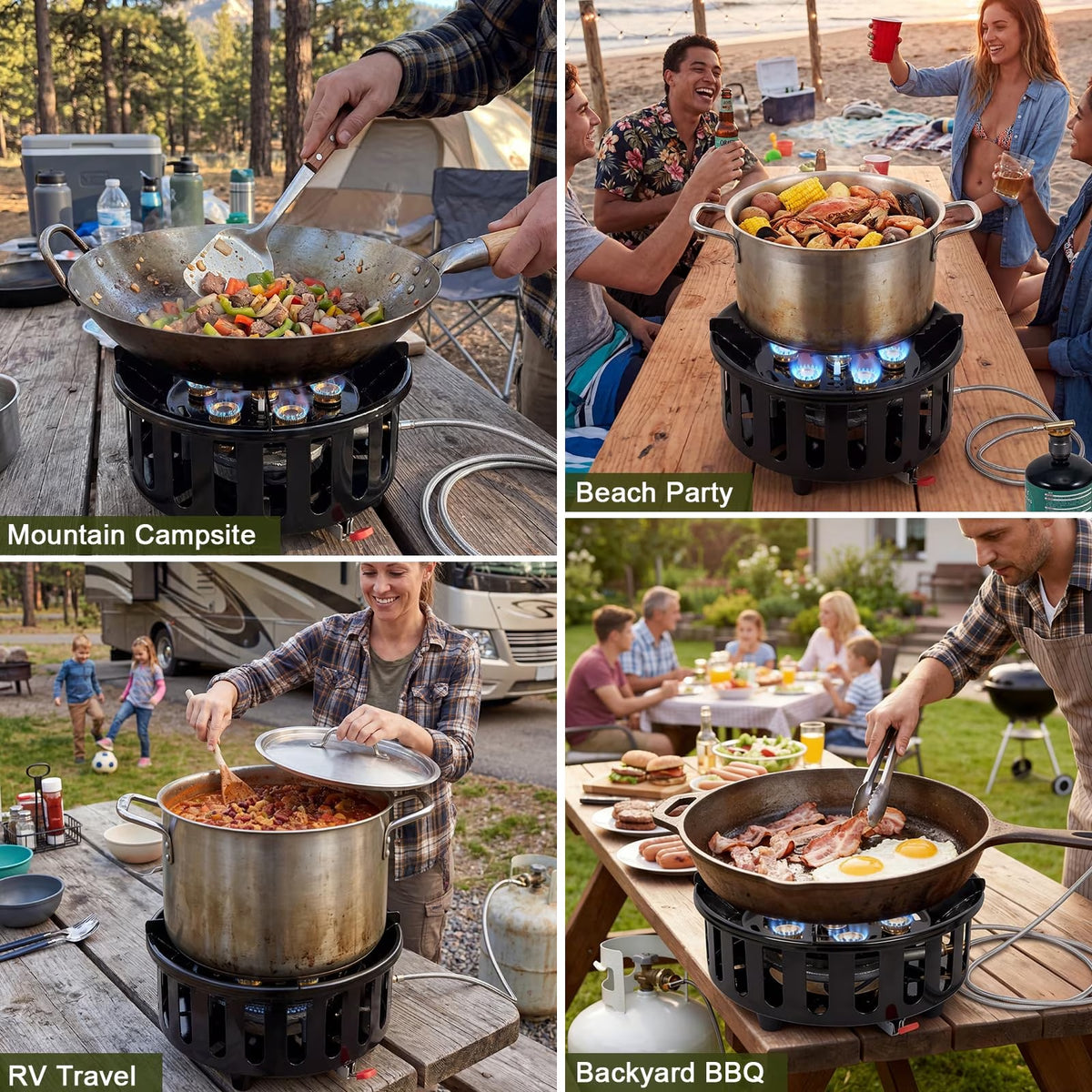 Frizi 72,000 BTU Propane Gas Stove, Windproof Portable Burner with Piezo Ignition, 4 ft Hose, 3 Adapters and Carrying Bag for Camping and Outdoor Cooking