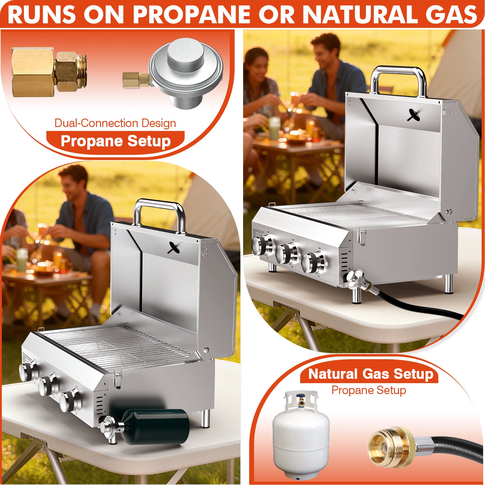 Frizi 3 Burner Gas BBQ Grill with Dual Fuel Adapter