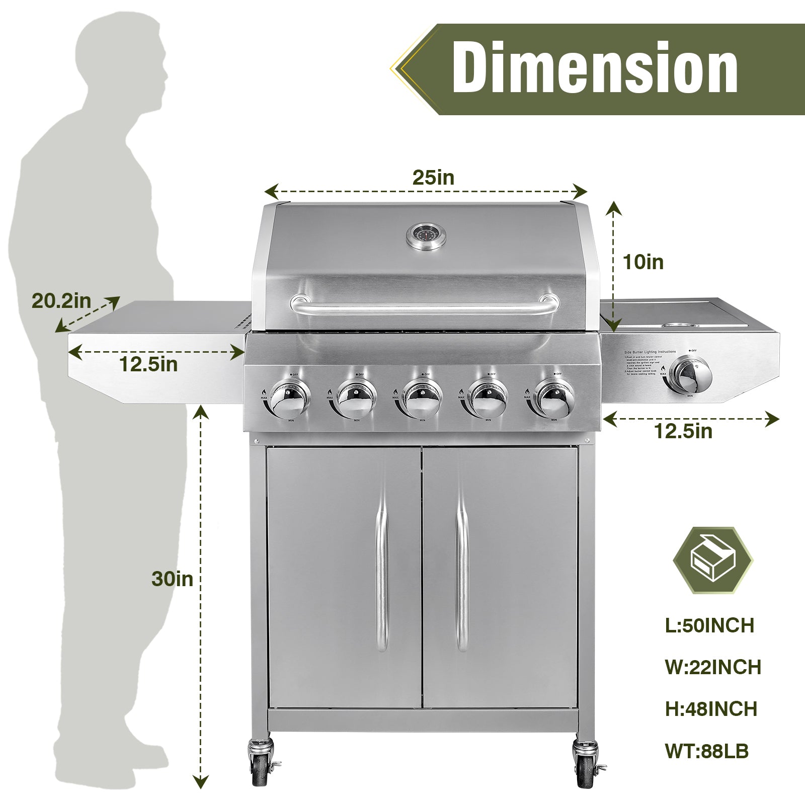 68,000 BTU 5-Burner Stainless Steel Propane Gas Grill with Side Burner – Outdoor BBQ Grill for Backyard