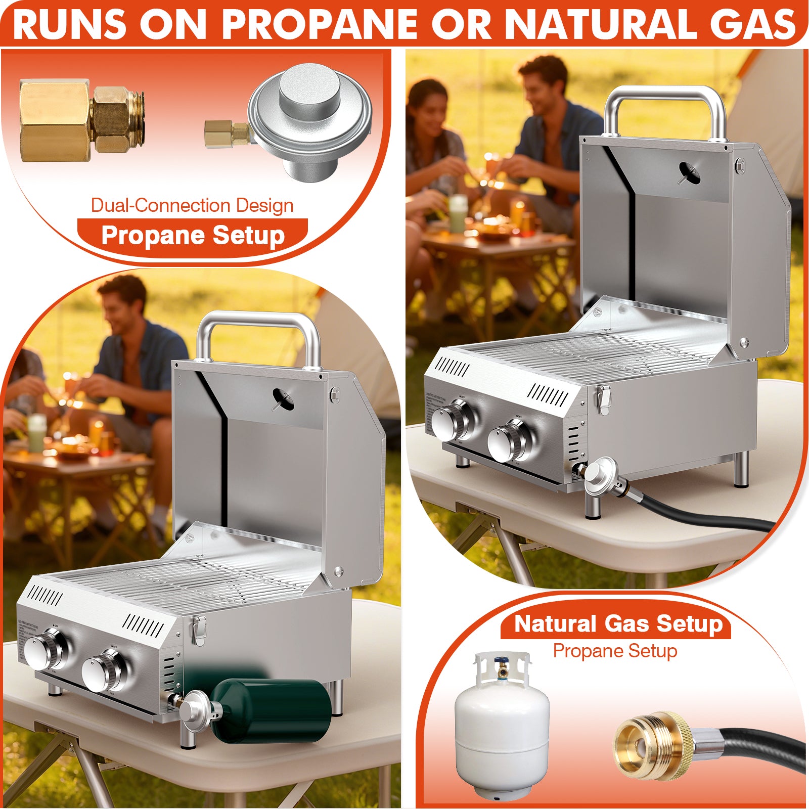 Frizi 2 Burner Propane Gas Grill with Dual Fuel Adapter