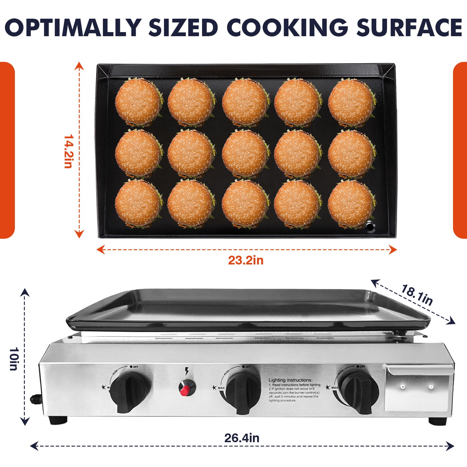 Frizi 3-Burner Table Top Griddle