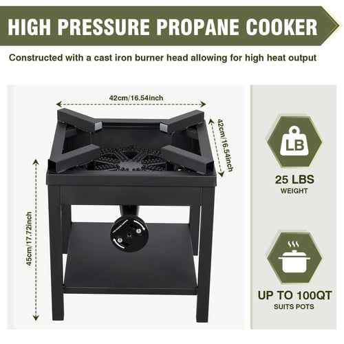 260,000 BTU Outdoor Propane Gas Stove with Adjustable Regulator & Hose