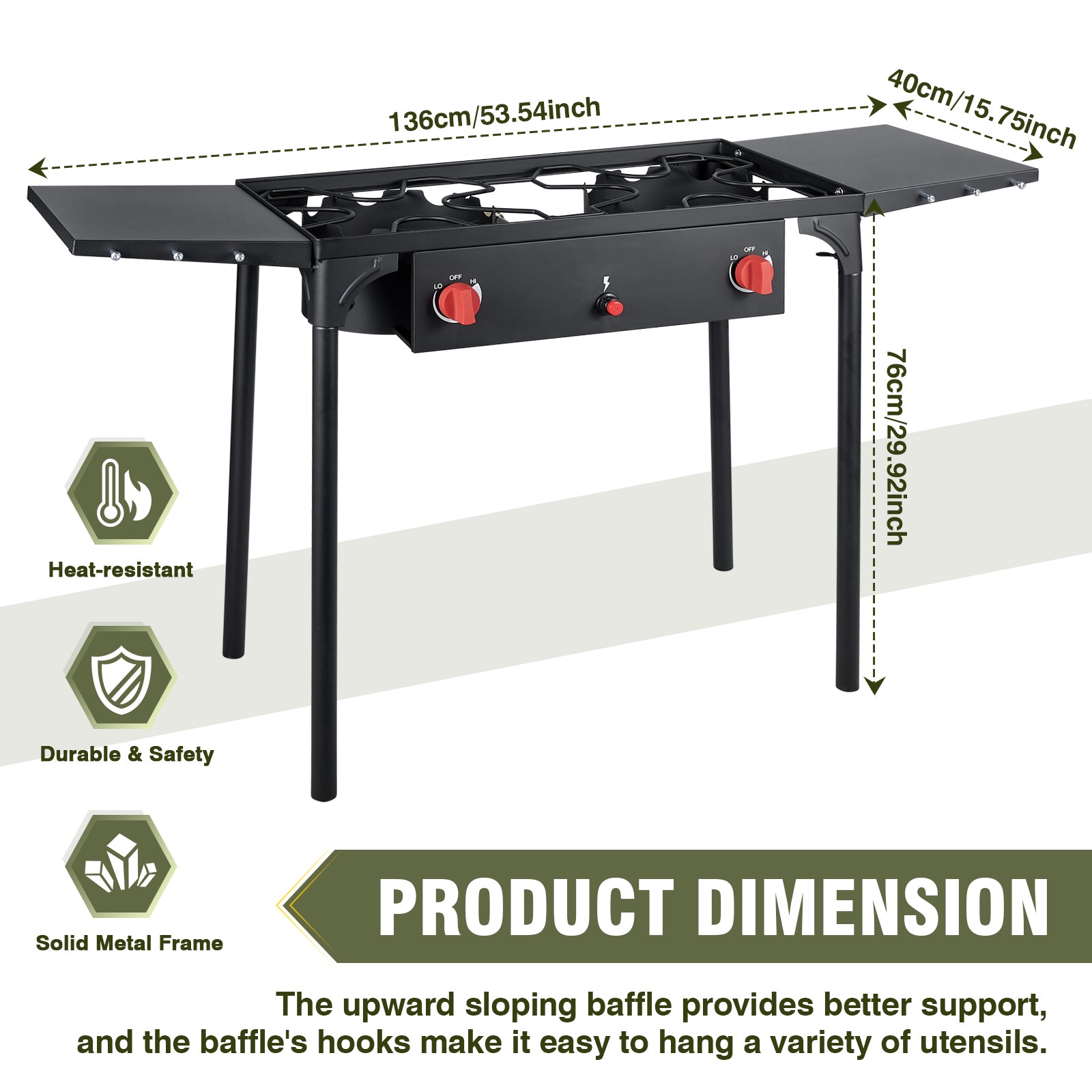 150,000 BTU 2-Burner Camping Stove with Auto Ignition, Side Shelves & Removable Legs