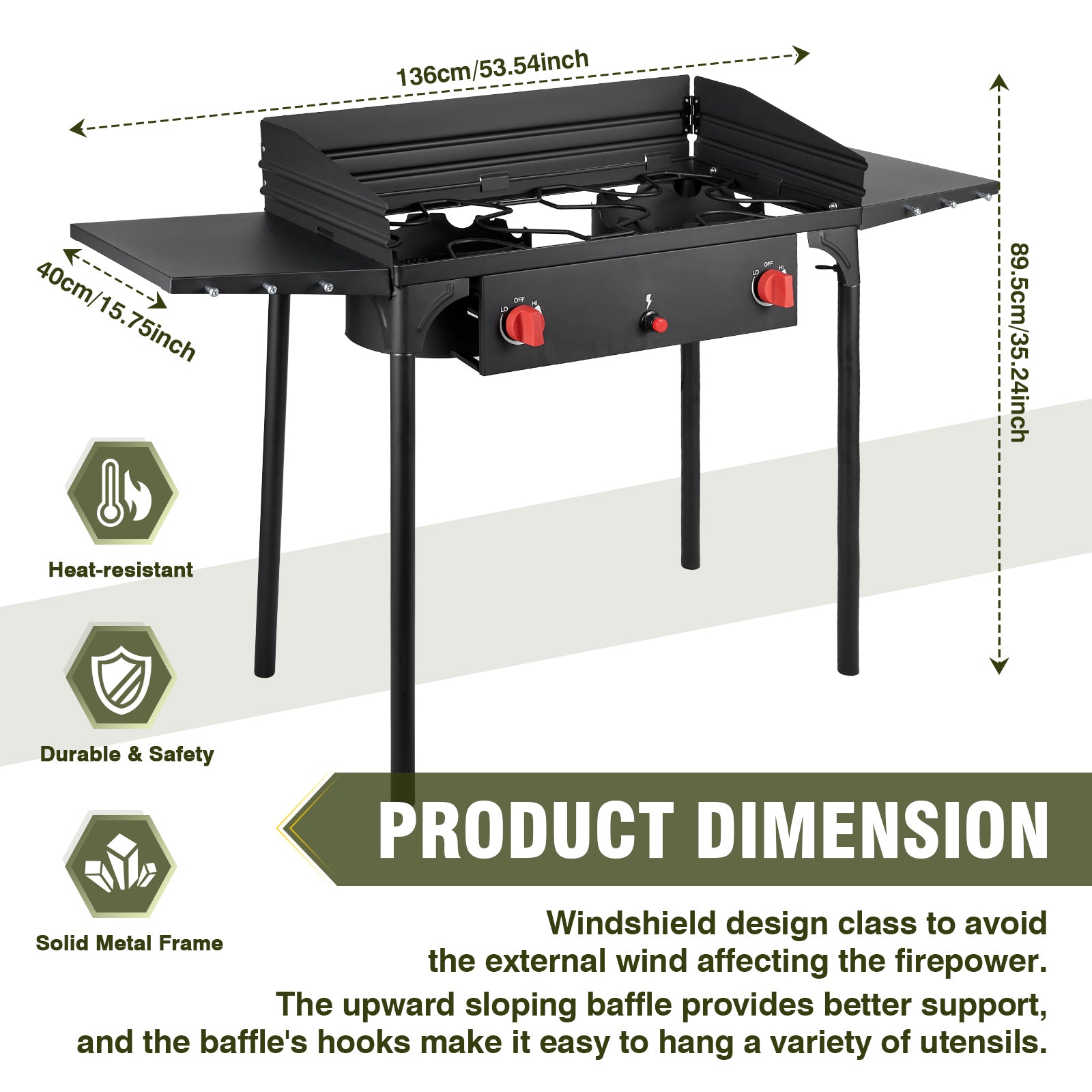 150,000 BTU 2-Burner Propane Camping Stove with Wind Panels, Auto Ignition & Removable Legs