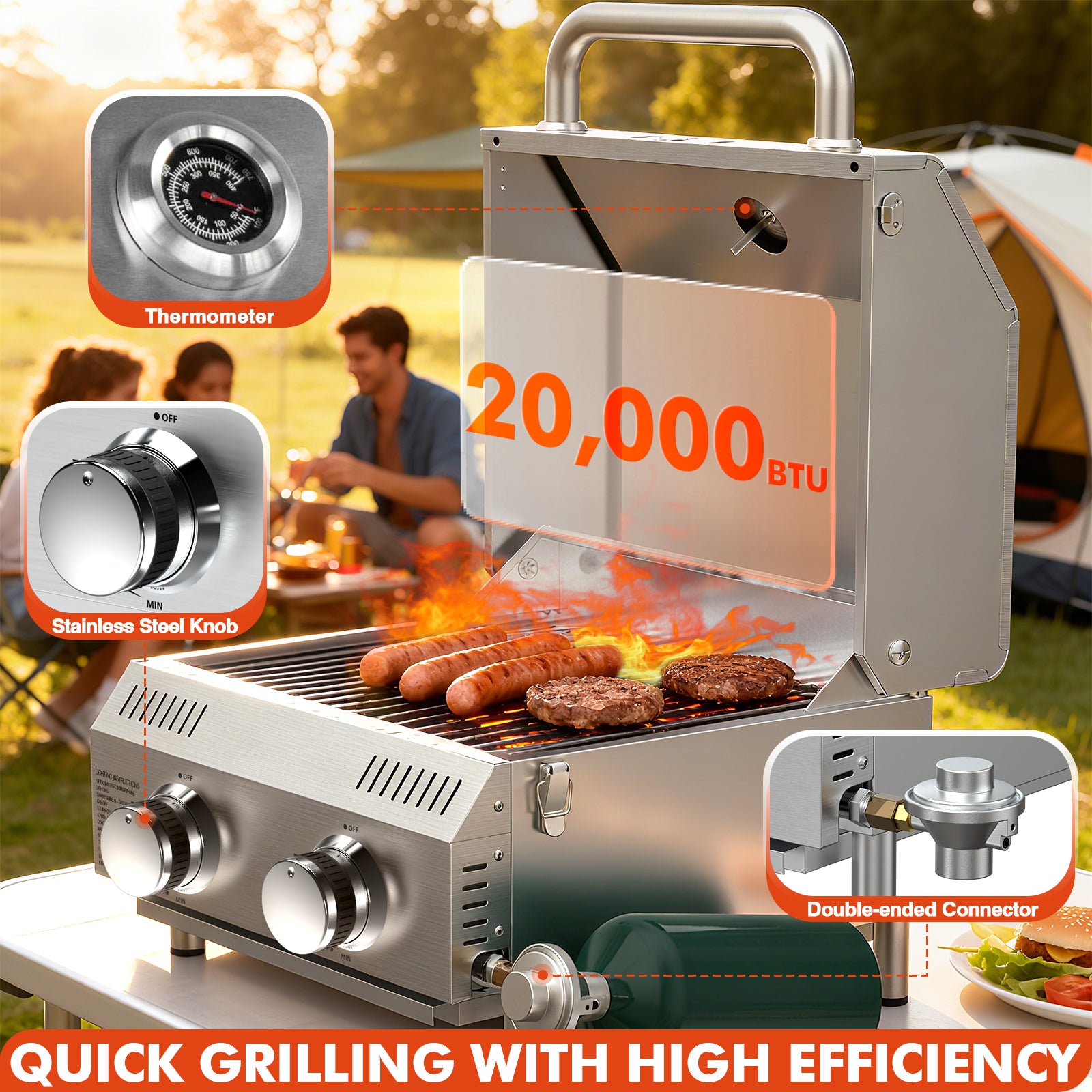 Frizi 2 Burner Propane Gas Grill with Dual Fuel Adapter