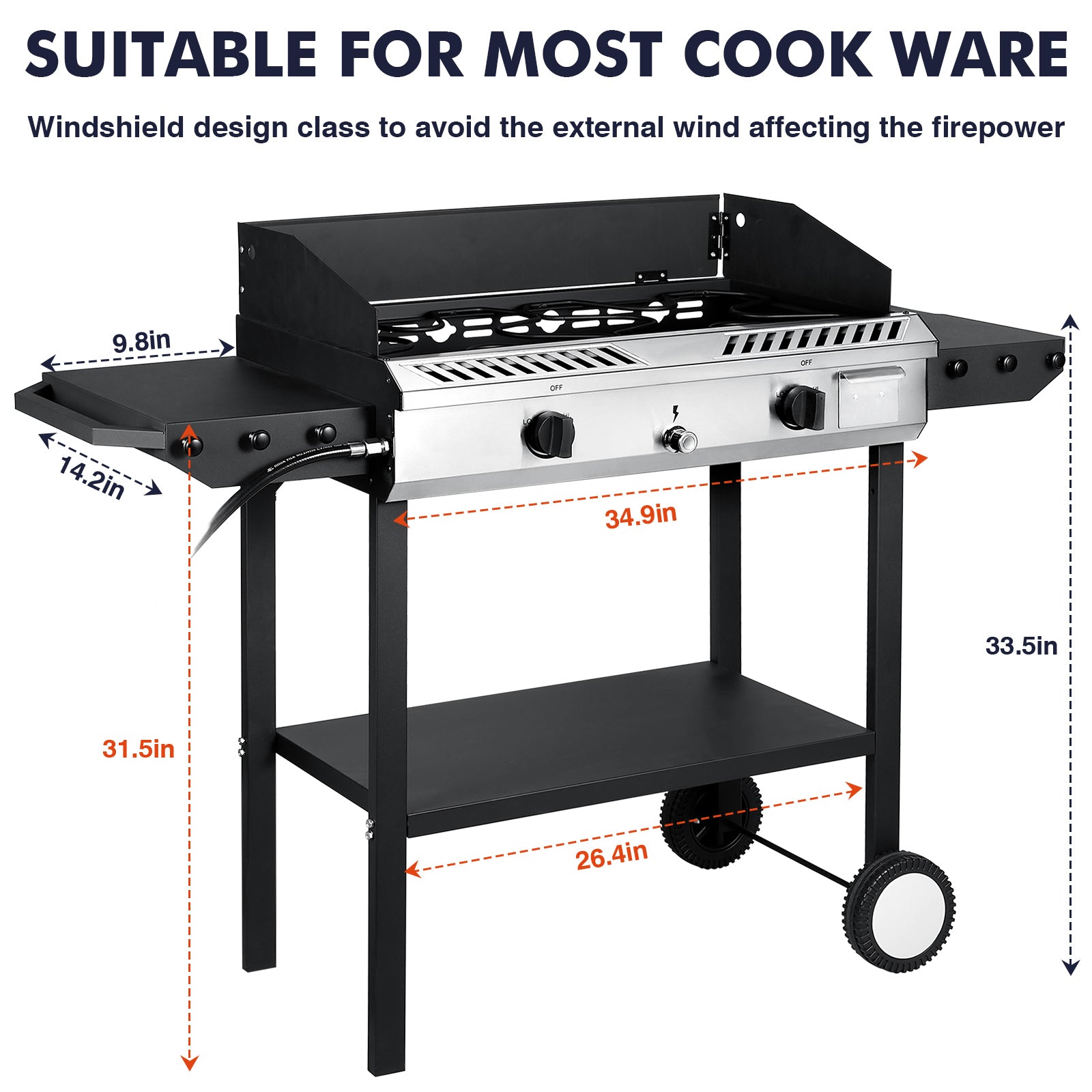Frizi 2-Burner Outdoor Gas Stove with Side Shelves