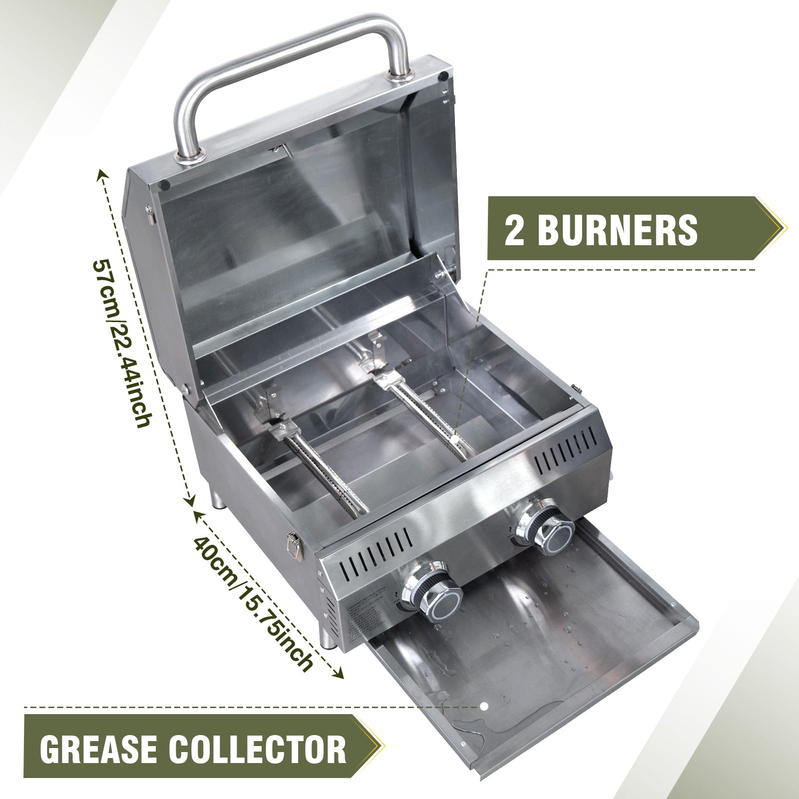 Portable 2-Burner Tabletop Propane Grill – 20,000 BTU Stainless Steel Outdoor Gas Grill