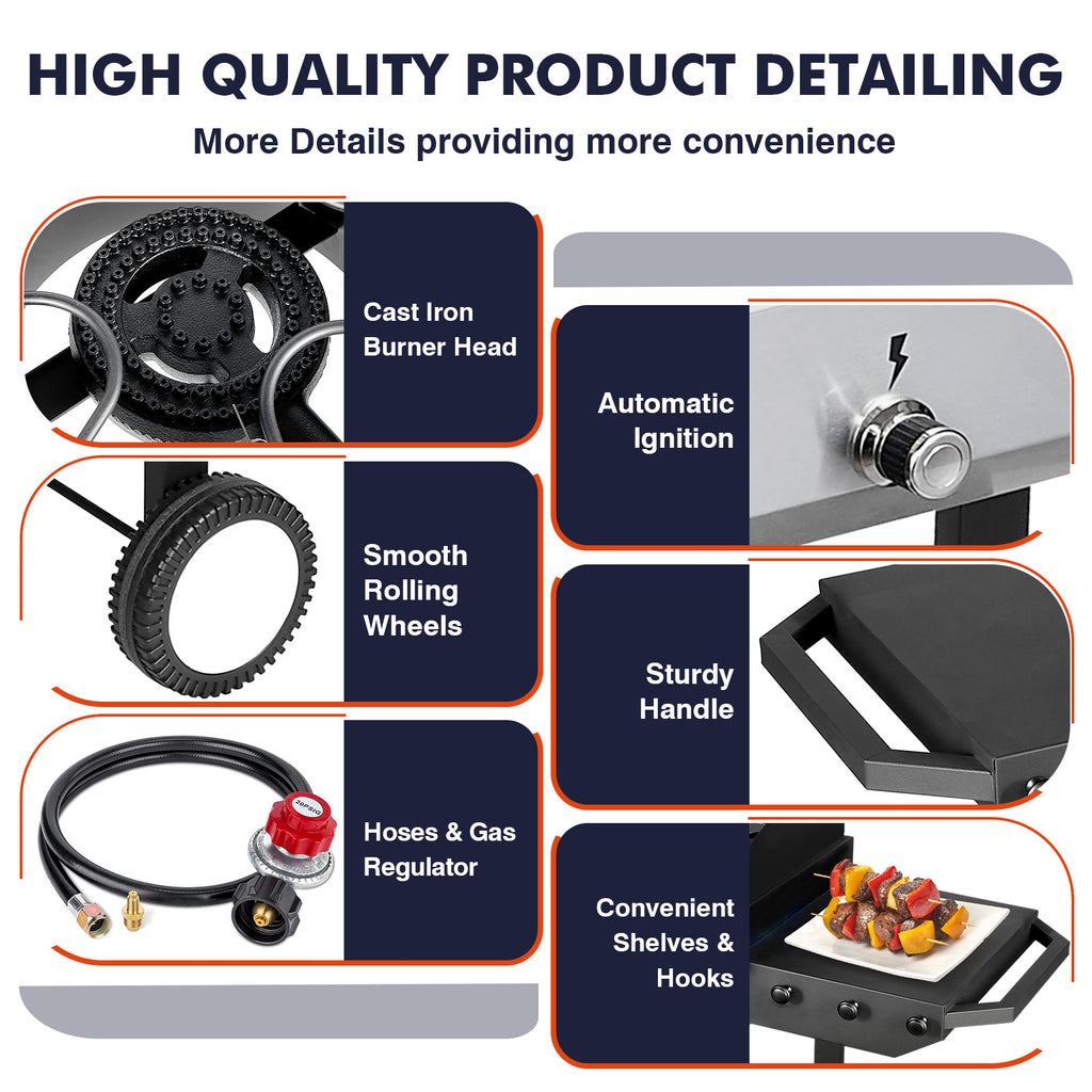 Frizi 2-Burner Outdoor Gas Stove with Side Shelves