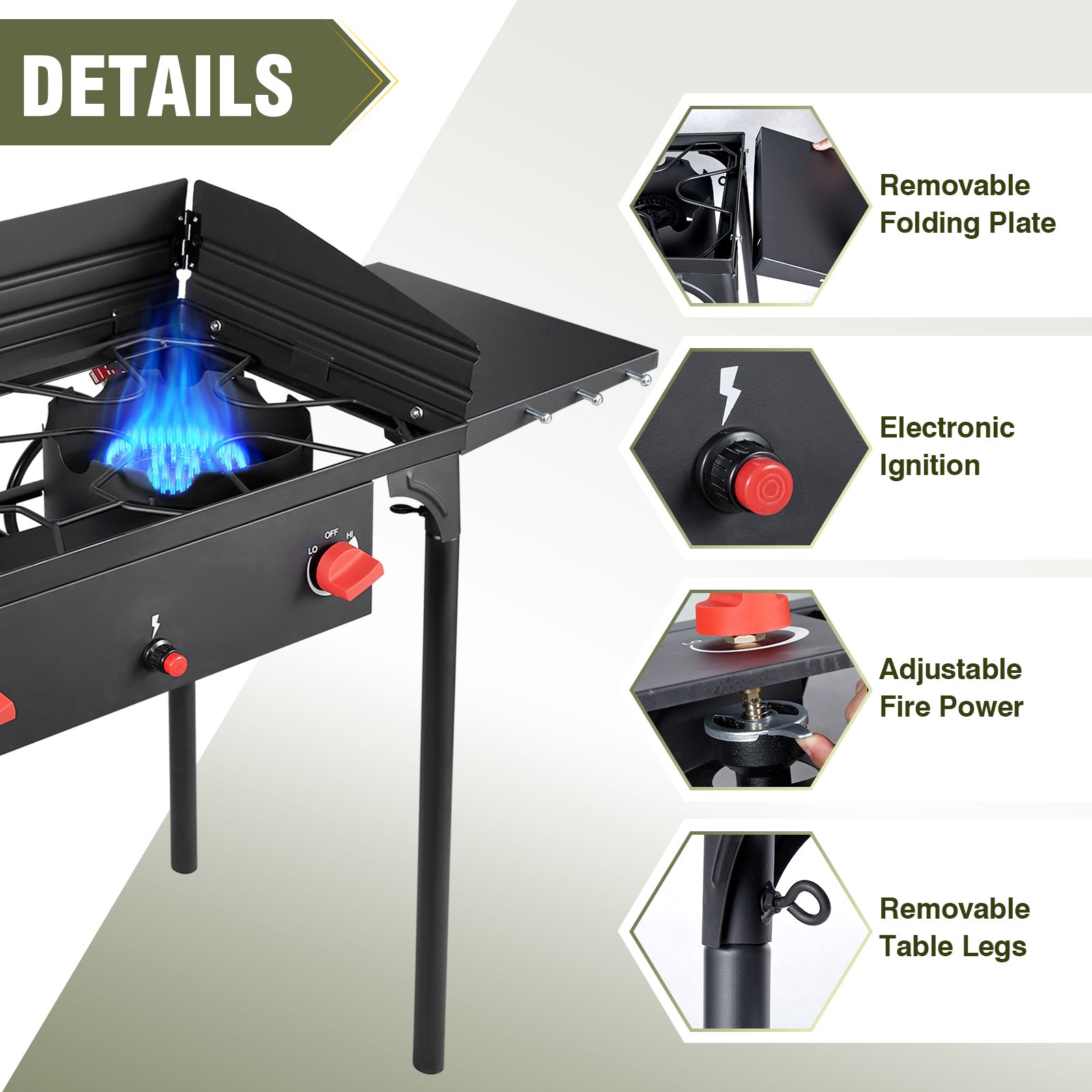 150,000 BTU 2-Burner Propane Camping Stove with Wind Panels, Auto Ignition & Removable Legs