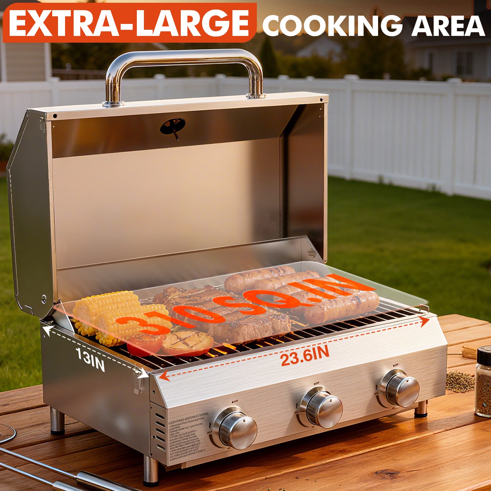 Frizi 3 Burner Gas BBQ Grill with Dual Fuel Adapter