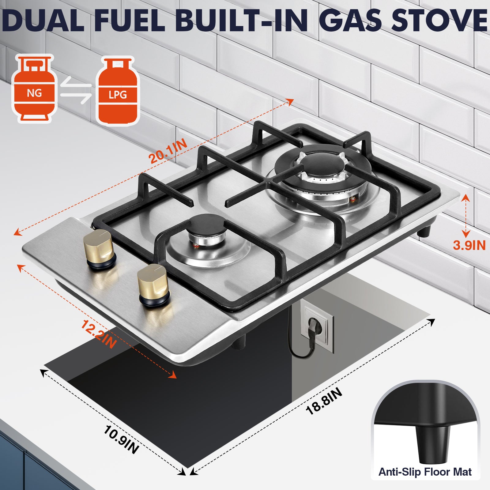 FRIZI 12-Inch 2 Burner Gas Stove