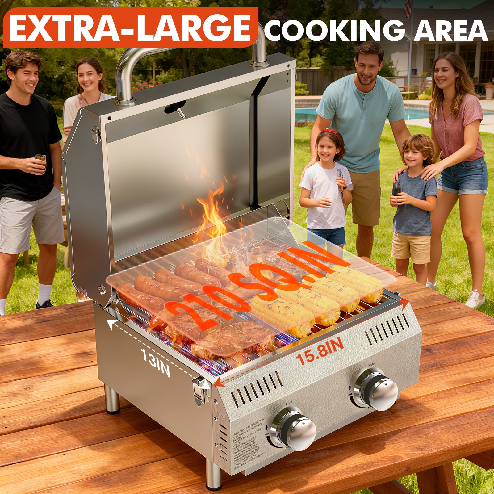 Frizi 2 Burner Propane Gas Grill with Dual Fuel Adapter