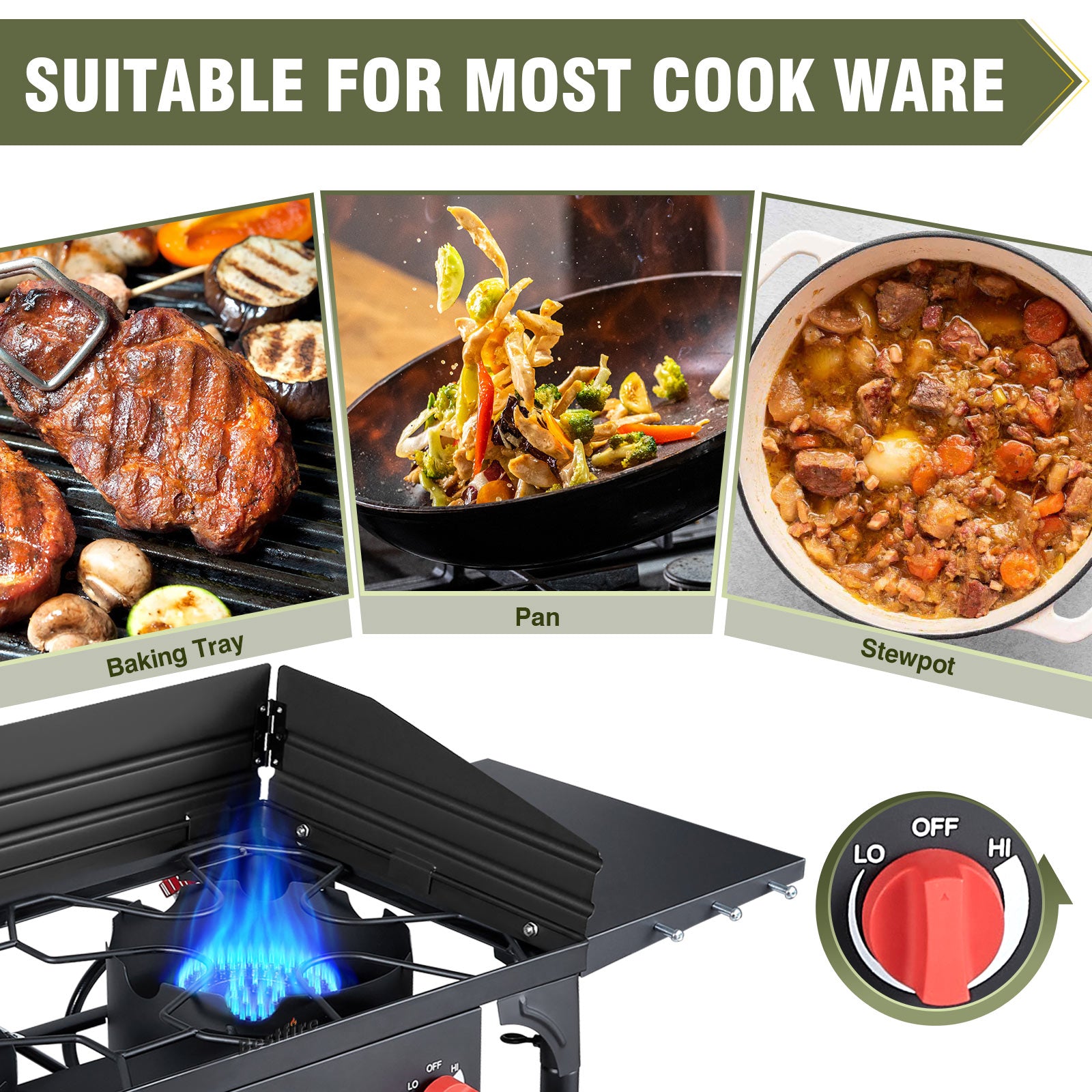 150,000 BTU 2-Burner Propane Camping Stove with Wind Panels, Auto Ignition & Removable Legs