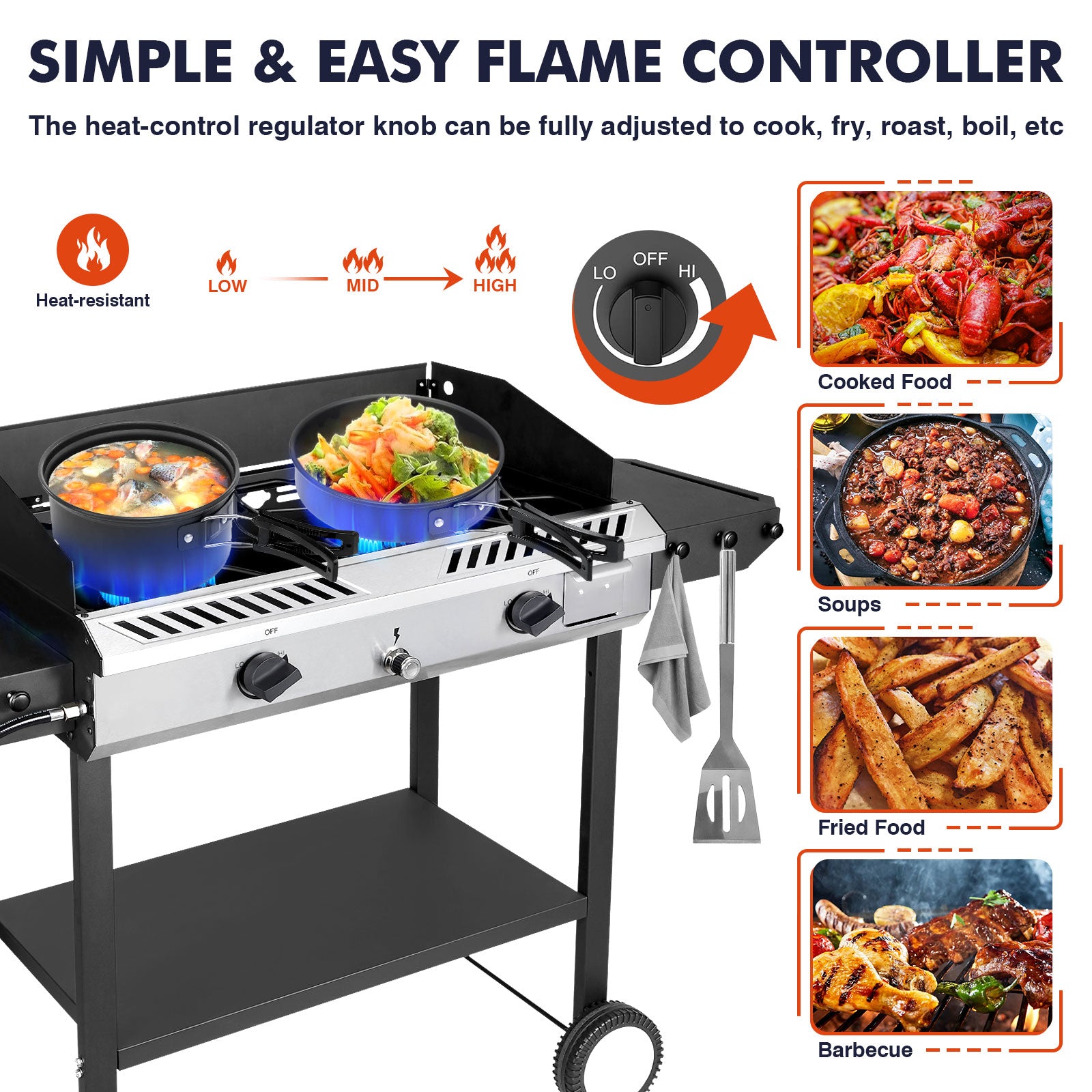 Frizi 2-Burner Outdoor Gas Stove with Side Shelves