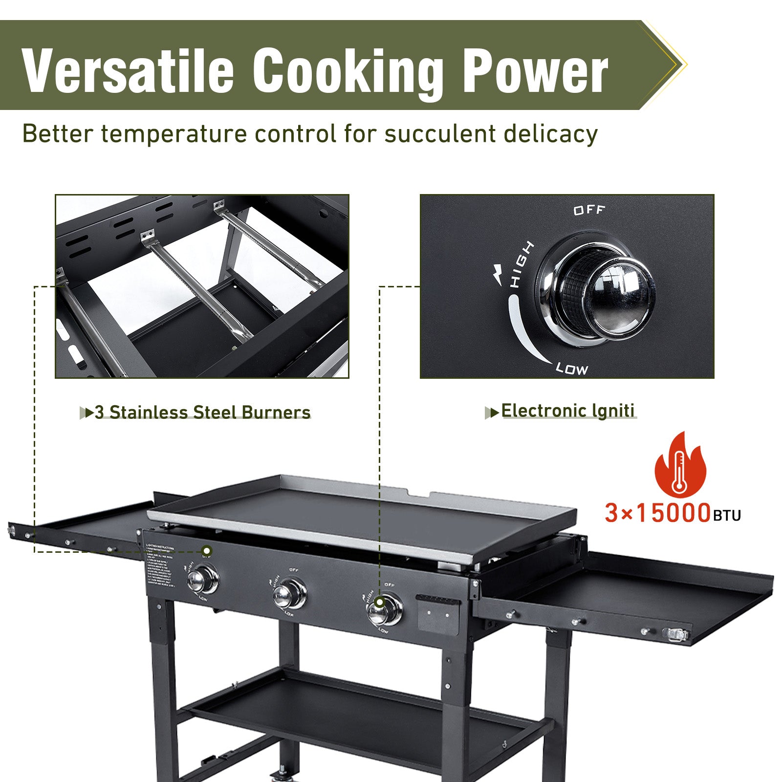 3-Burner Foldable Flat Top Propane Grill – 36" Outdoor Gas Griddle, 45,000 BTU