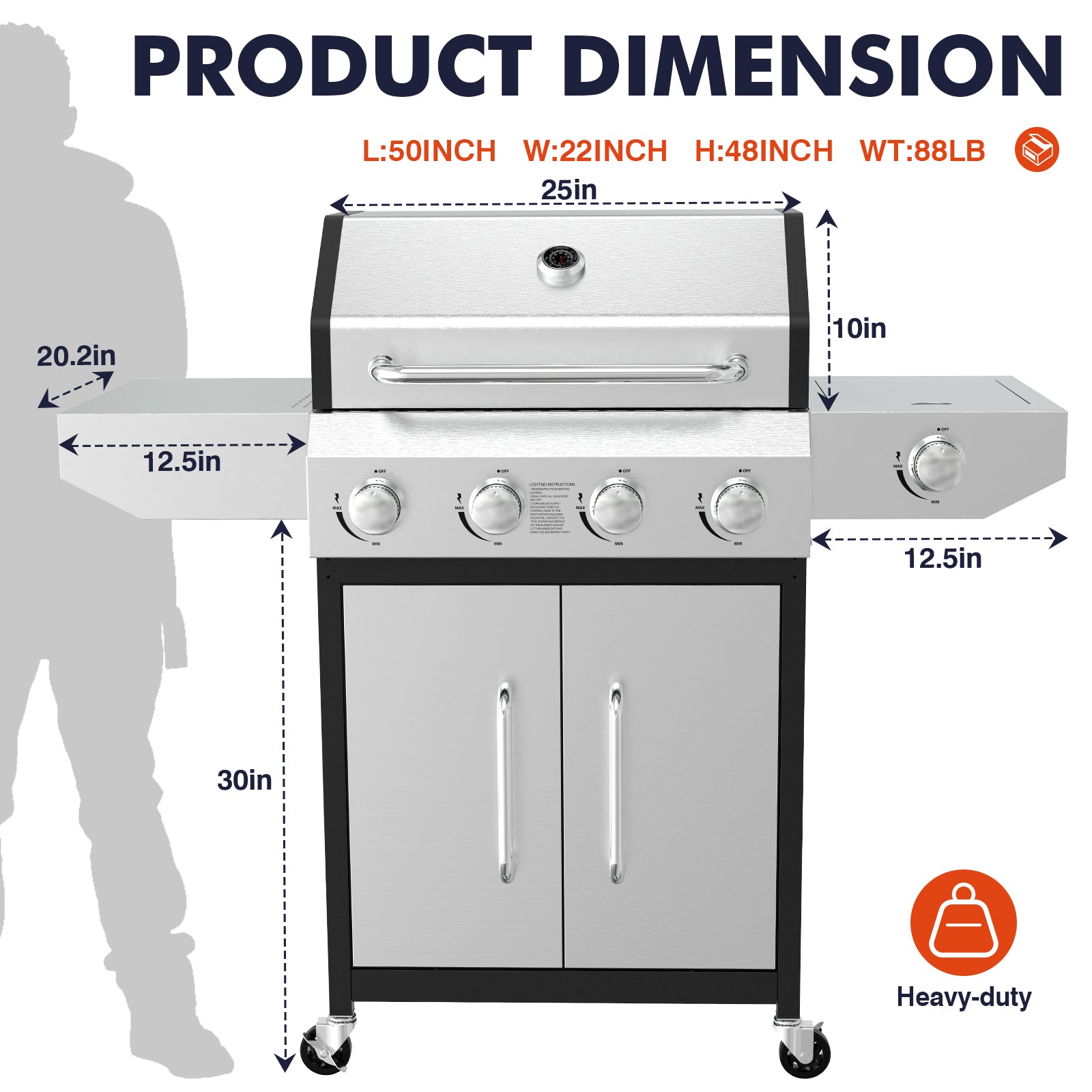 Frizi 4-Burner Gas Grill with Side Burner