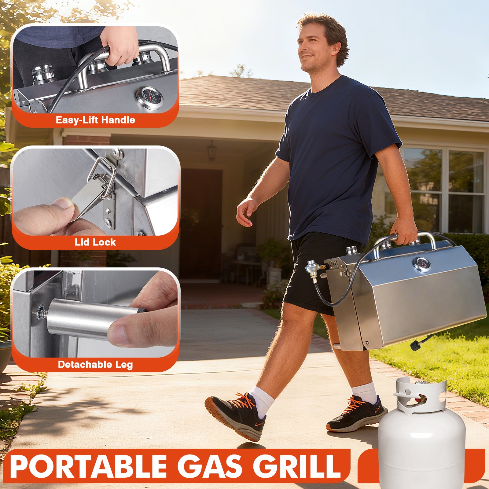 Frizi 3 Burner Gas BBQ Grill with Dual Fuel Adapter