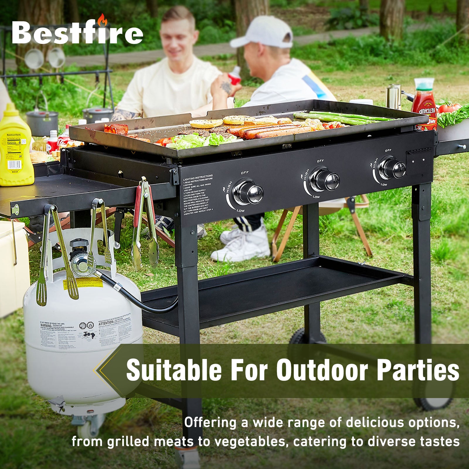 3-Burner Foldable Flat Top Propane Grill – 36" Outdoor Gas Griddle, 45,000 BTU