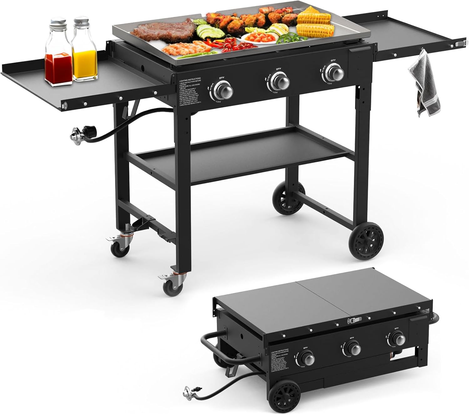 3-Burner Foldable Flat Top Propane Grill – 36" Outdoor Gas Griddle, 45,000 BTU