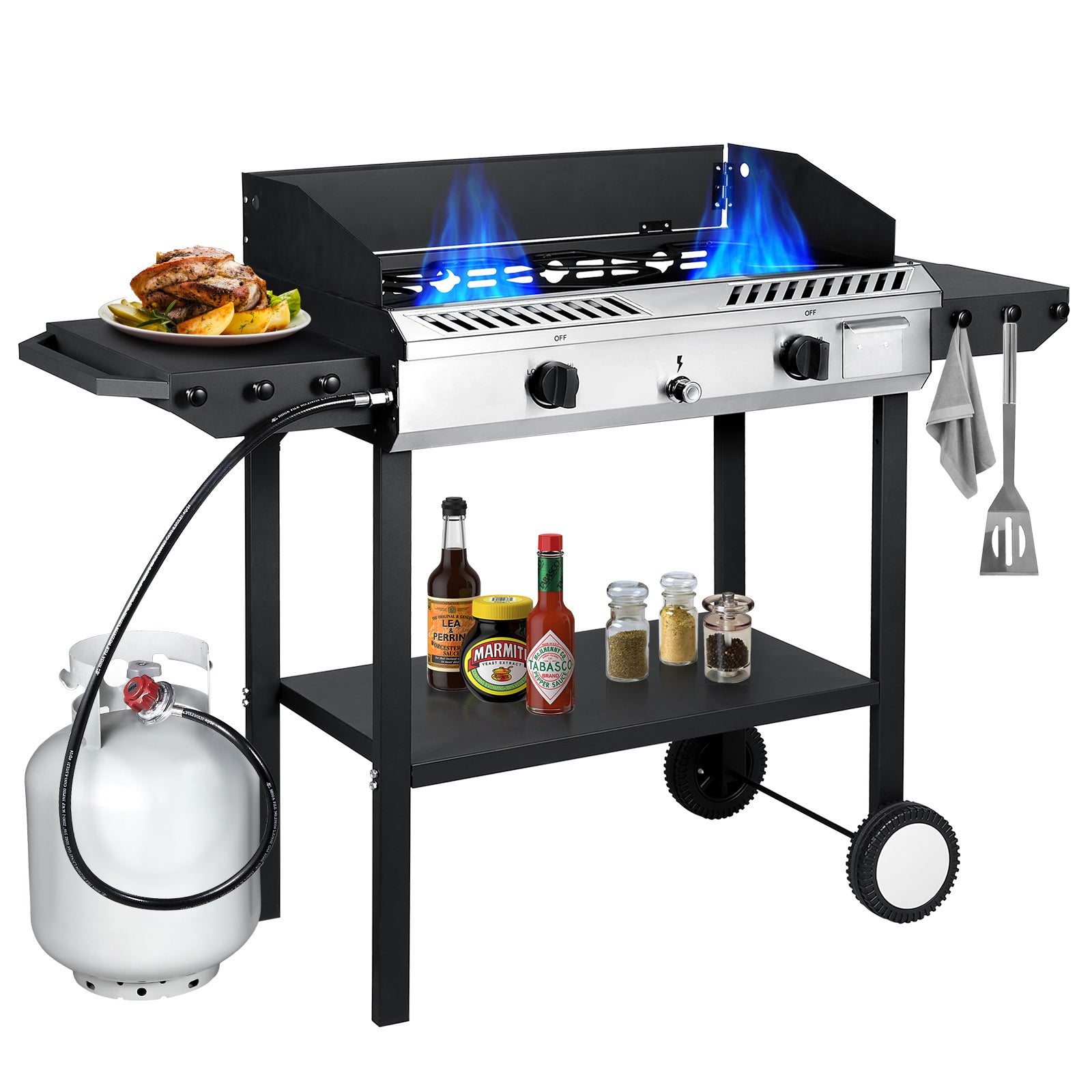 Frizi 2-Burner Outdoor Gas Stove with Side Shelves