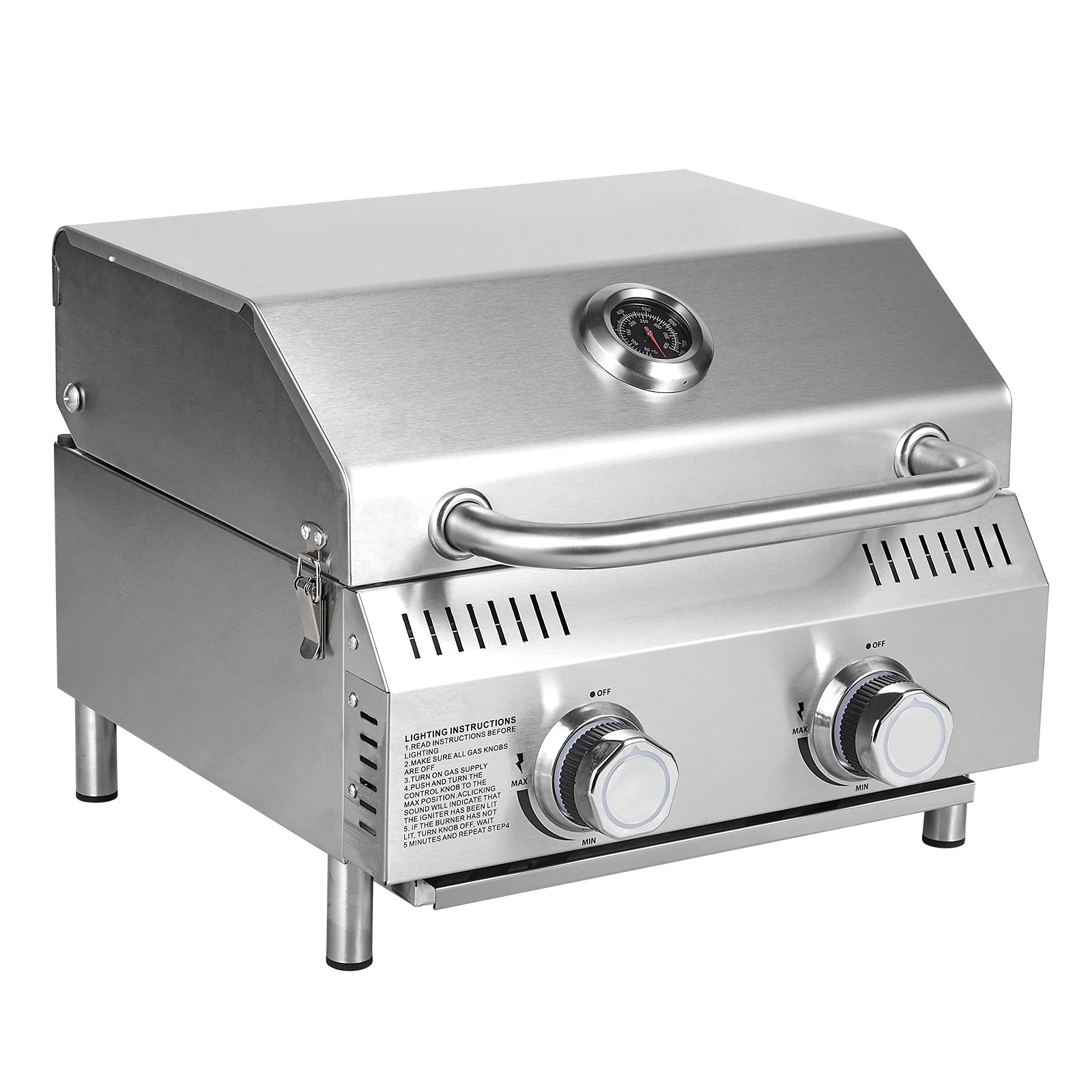 Portable 2-Burner Tabletop Propane Grill – 20,000 BTU Stainless Steel Outdoor Gas Grill