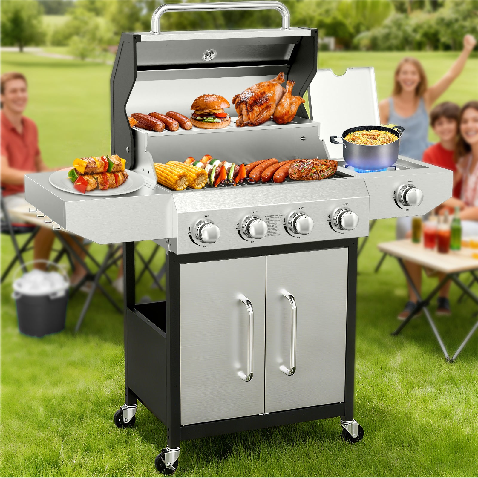 Frizi 4-Burner Gas Grill with Side Burner