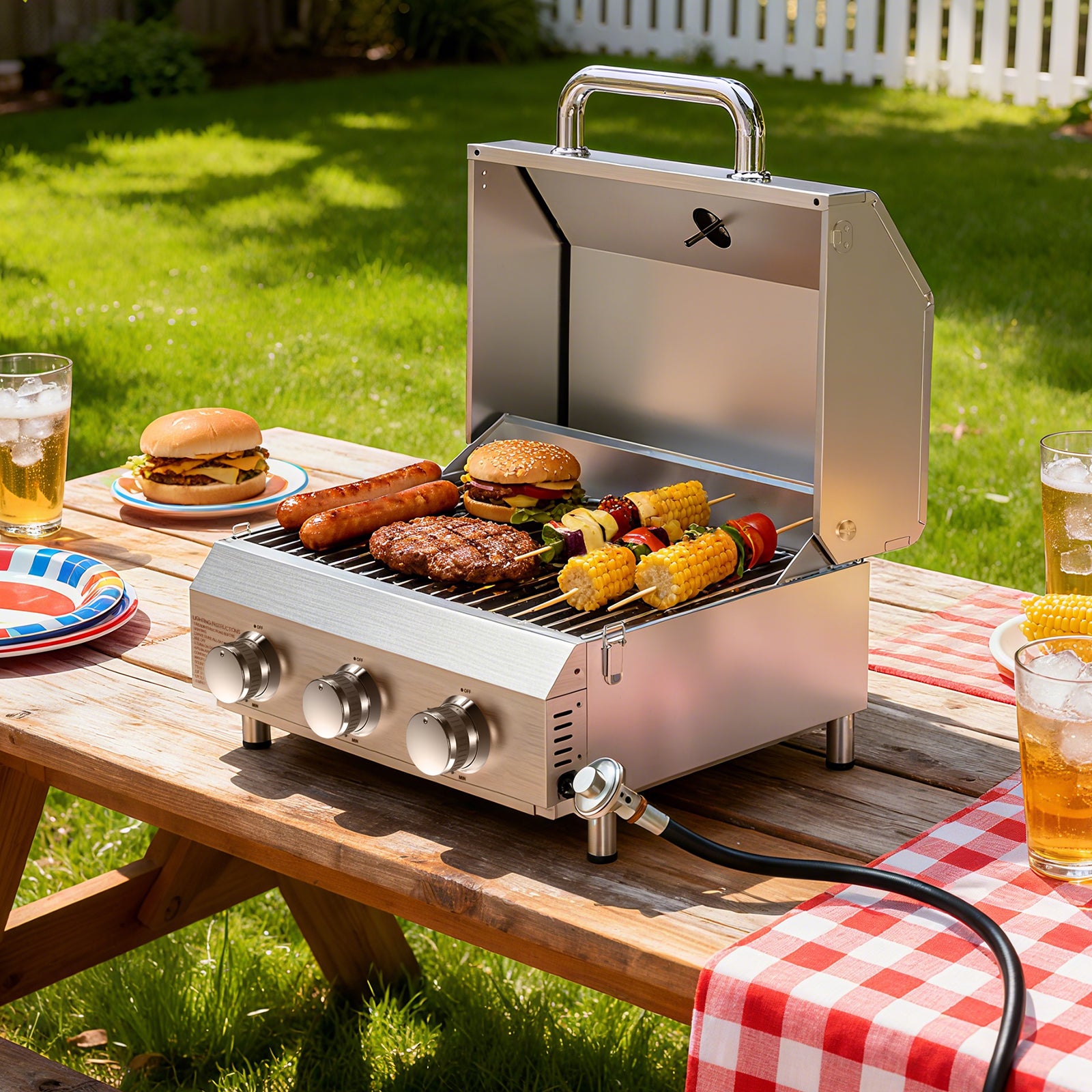 Frizi 3 Burner Gas BBQ Grill with Dual Fuel Adapter