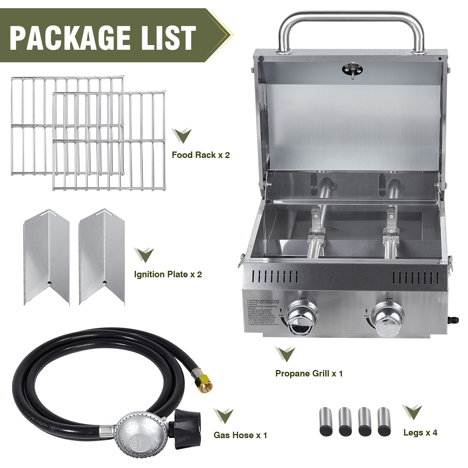 Portable 2-Burner Tabletop Propane Grill – 20,000 BTU Stainless Steel Outdoor Gas Grill