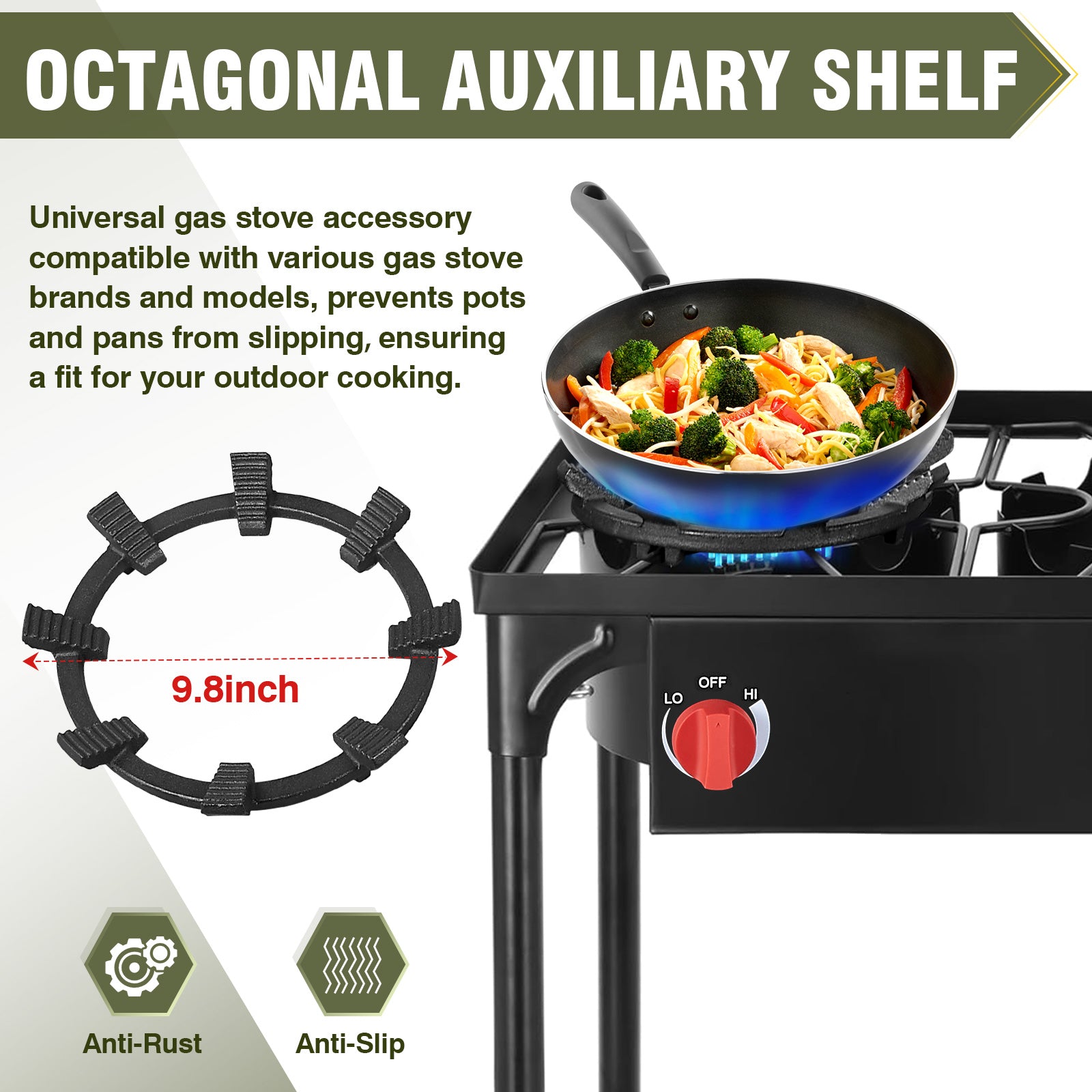 225,000 BTU 3-Burner Propane Camping Stove with Auto Ignition & Removable Legs