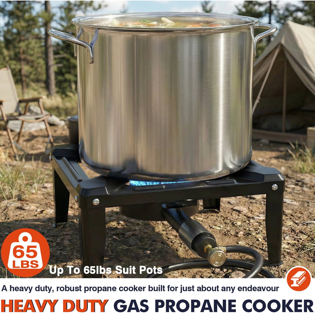 Frizi High Pressure Propane Burner, 50,000 BTU Single Propane Stove with 4.1ft 0-20 PSI Adjustable Hose, 11.8" Square Steel Cooktop for Camping & Outdoor Cooking