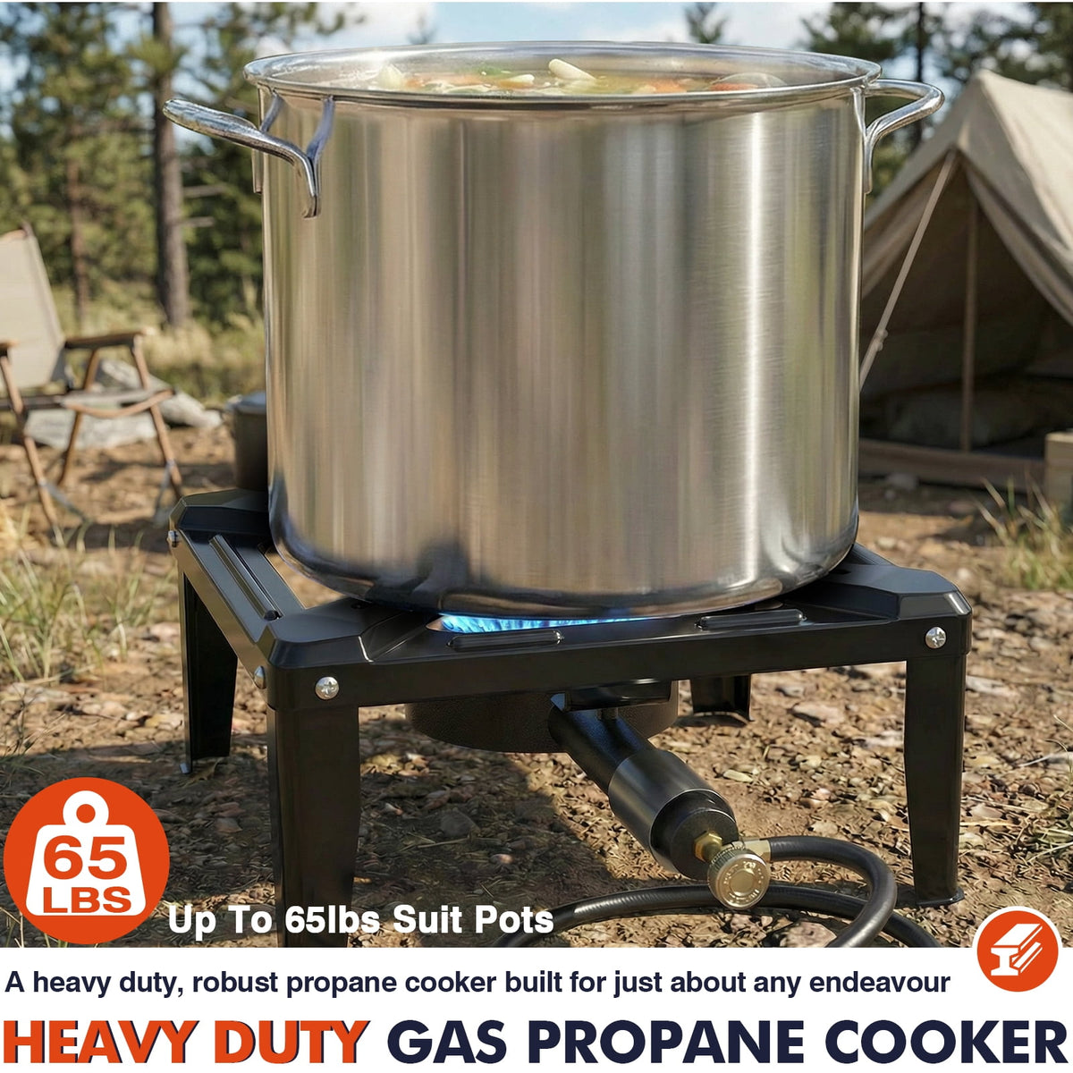 Frizi High Pressure Propane Burner, 50,000 BTU Single Propane Stove with 4.1ft 0-20 PSI Adjustable Hose, 11.8" Square Steel Cooktop for Camping & Outdoor Cooking