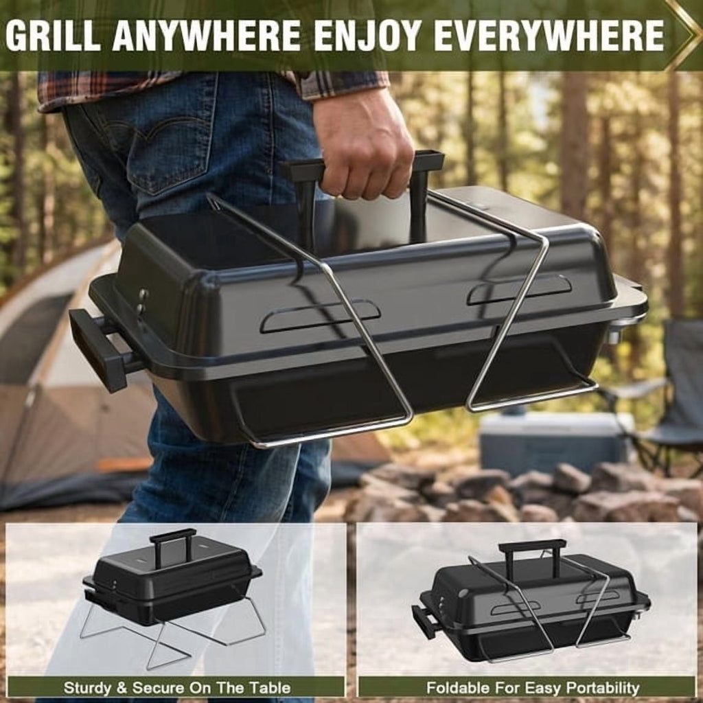 Frizi Portable Propane Gas Grill with 2-in-1 Valve - Compatible with Large Tank & Small Cylinder, Foldable Legs, Adjustable Regulator, Heavy Duty for Outdoor Camping