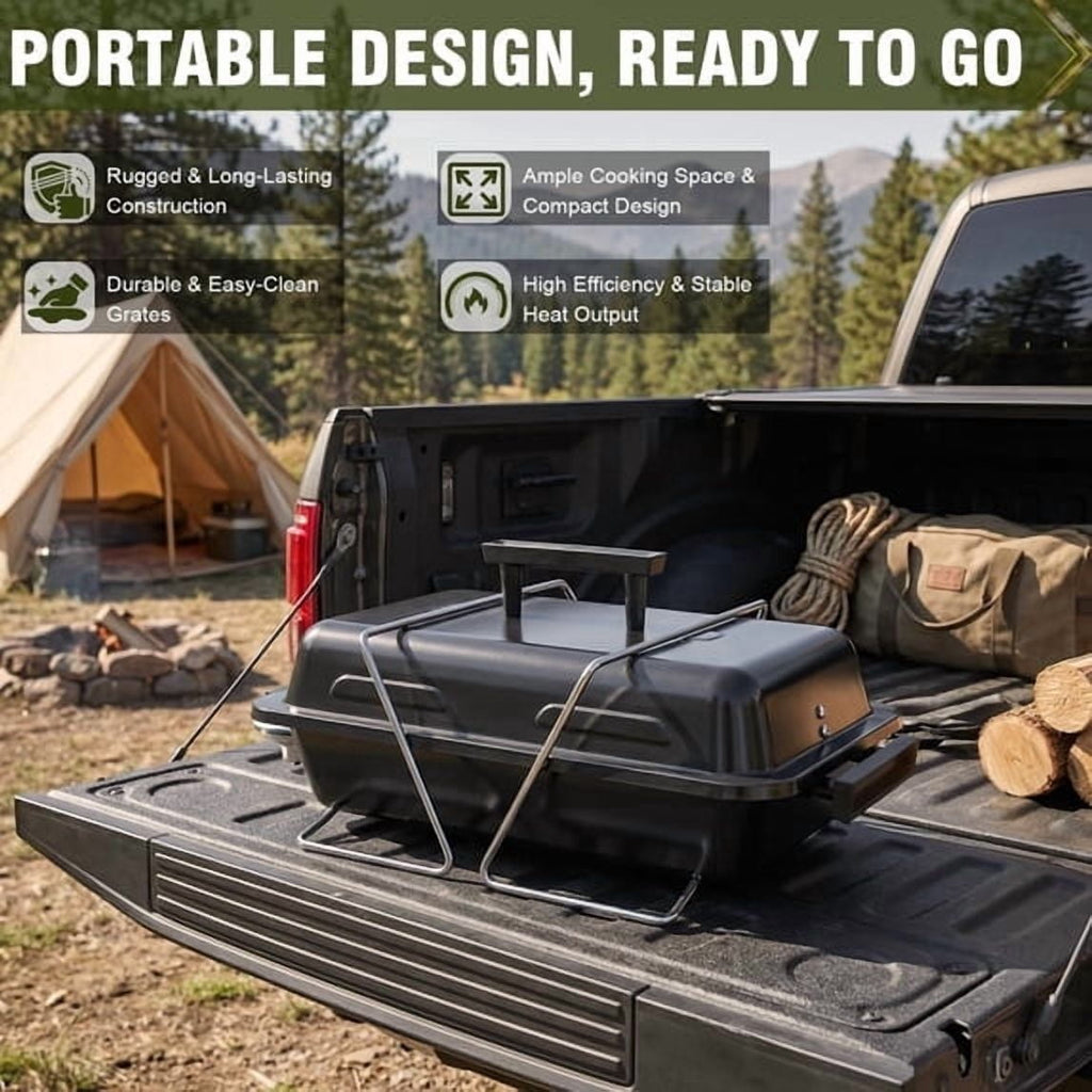 Frizi Portable Propane Gas Grill with 2-in-1 Valve - Compatible with Large Tank & Small Cylinder, Foldable Legs, Adjustable Regulator, Heavy Duty for Outdoor Camping