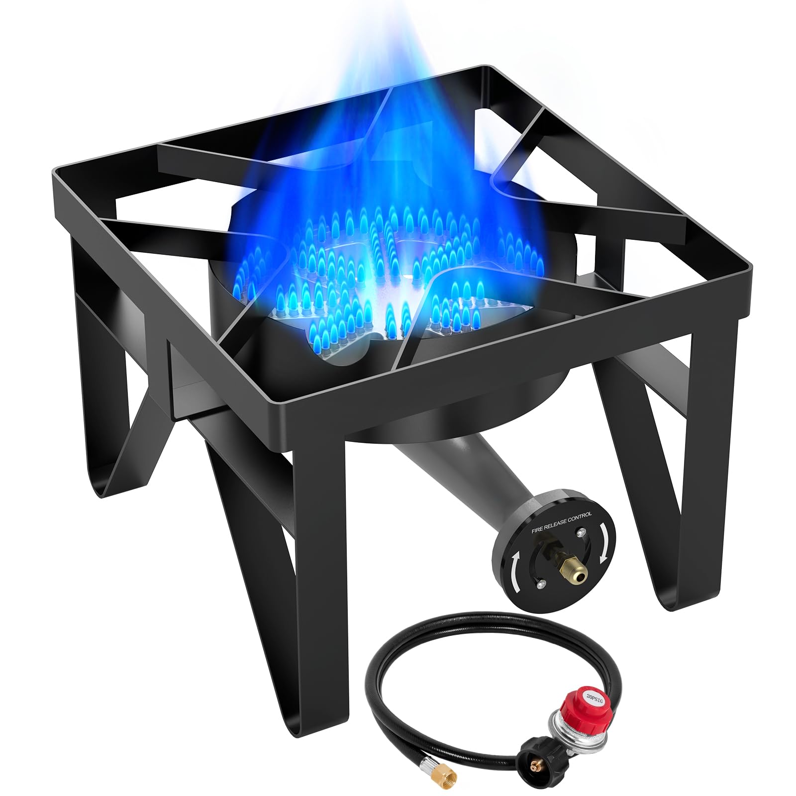 Frizi 200,000 BTU High-Performance Propane Burner, Heavy Duty Outdoor Gas Stove with Adjustable 0-20 PSI Regulator