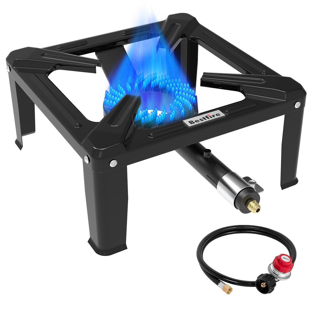 Frizi High Pressure Propane Burner, 120,000 BTU Single Propane Stove with 4.1ft 0-20 PSI Adjustable Hose