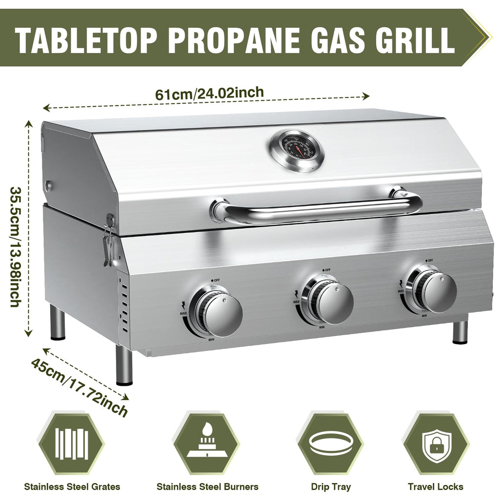 Frizi 3-Burner Tabletop Gas Grill