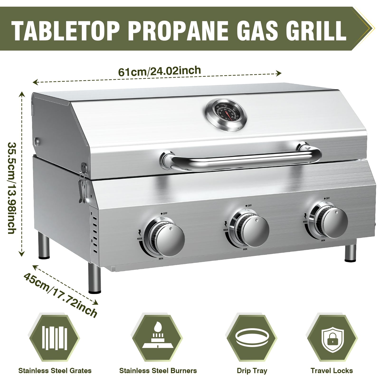 Frizi 3-Burner Tabletop Gas Grill