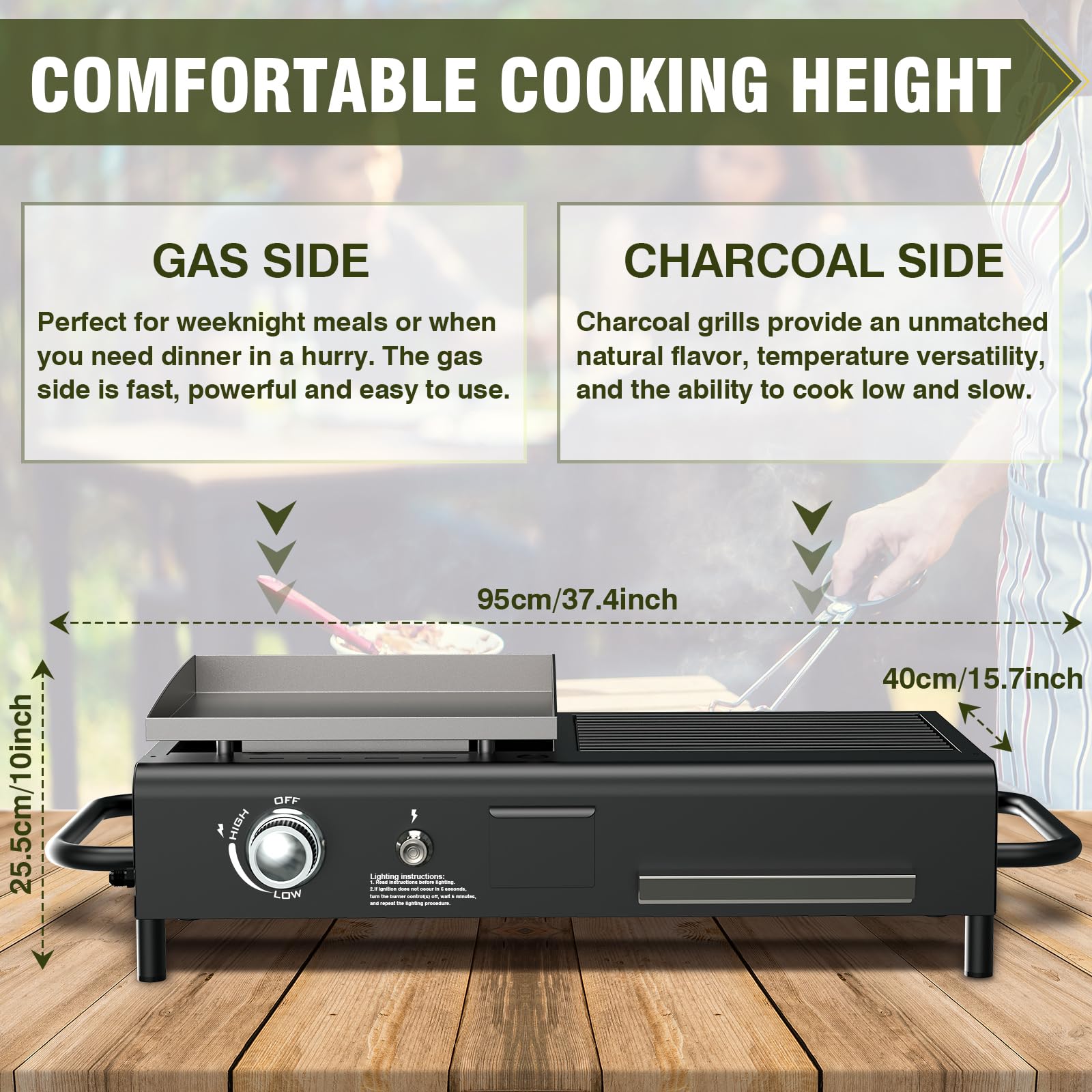 Frizi Propane & Charcoal Grill Combo Griddle Tabletop