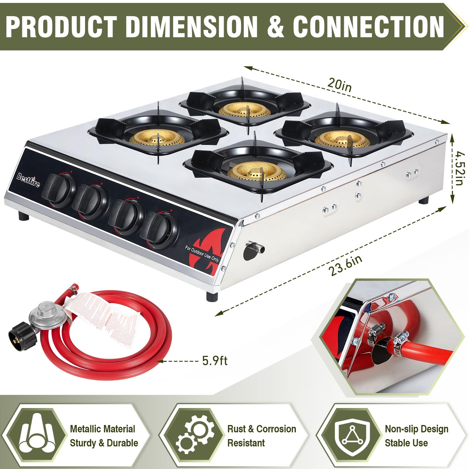 Frizi 4 Burner Propane Gas Stove 40,000 BTU